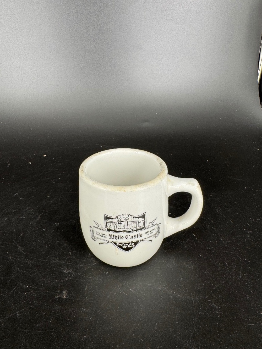 Vtg Ceramic Coffee Mug White Castle Restaurant Stoneware Ashtray Black Logo